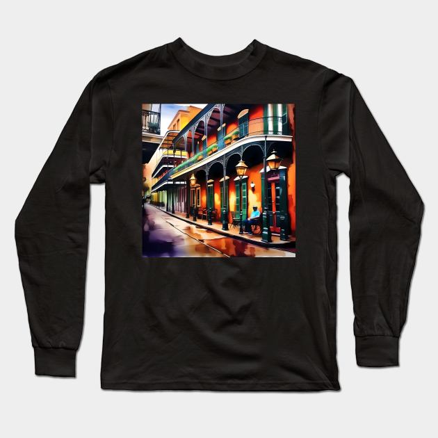 Memories of New Orleans - Bourbon Street Long Sleeve T-Shirt by Oldetimemercan